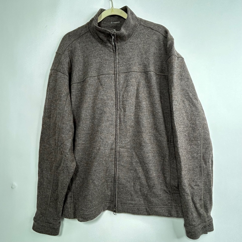 Tiger Woods Collection Mens XL Full Zip 100%‎ Wool Jacket Mock Neck Brown Golf